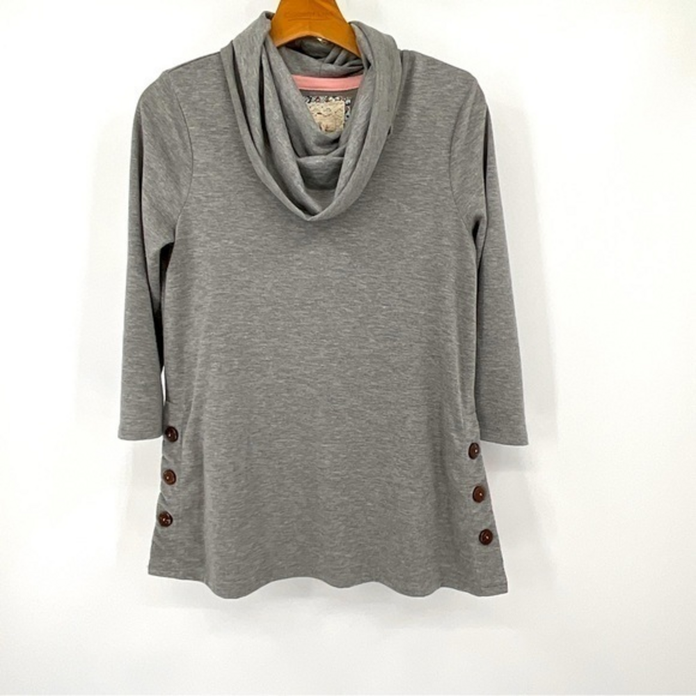 Cupio‎ Ladies Cowl Neck 3/4 sleeve Long Shirt Gray Size Small B19